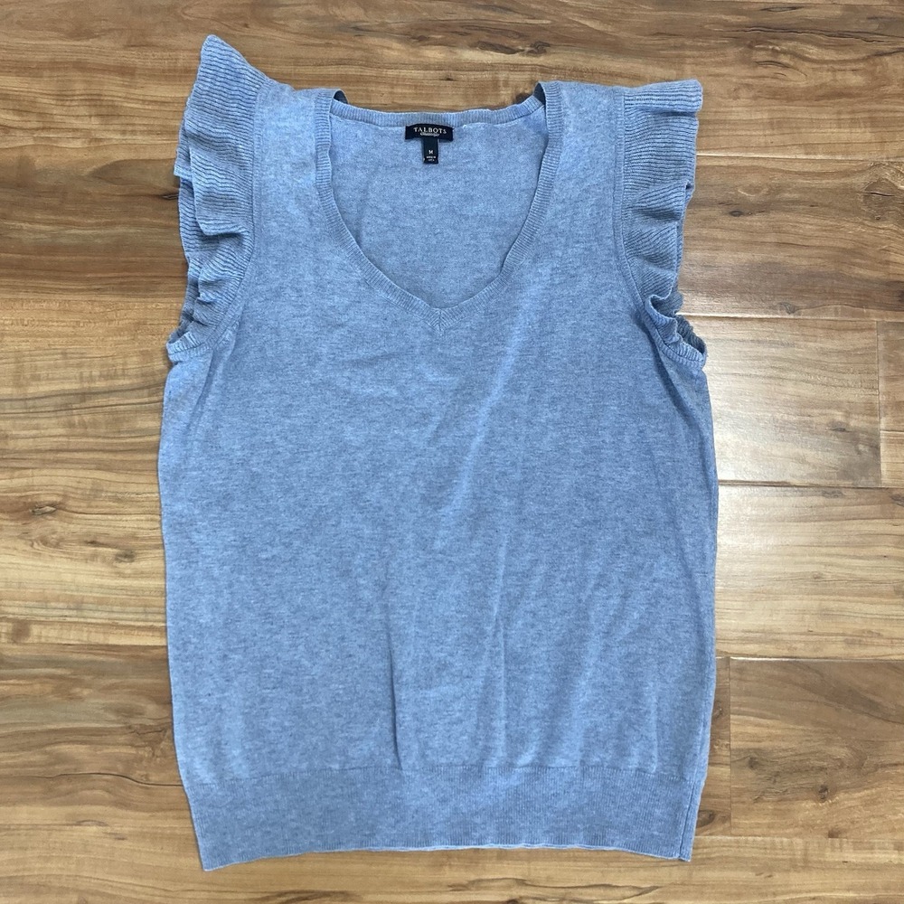 Talbots Light Blue Ruffle Sleeve V-Neck Tank Top